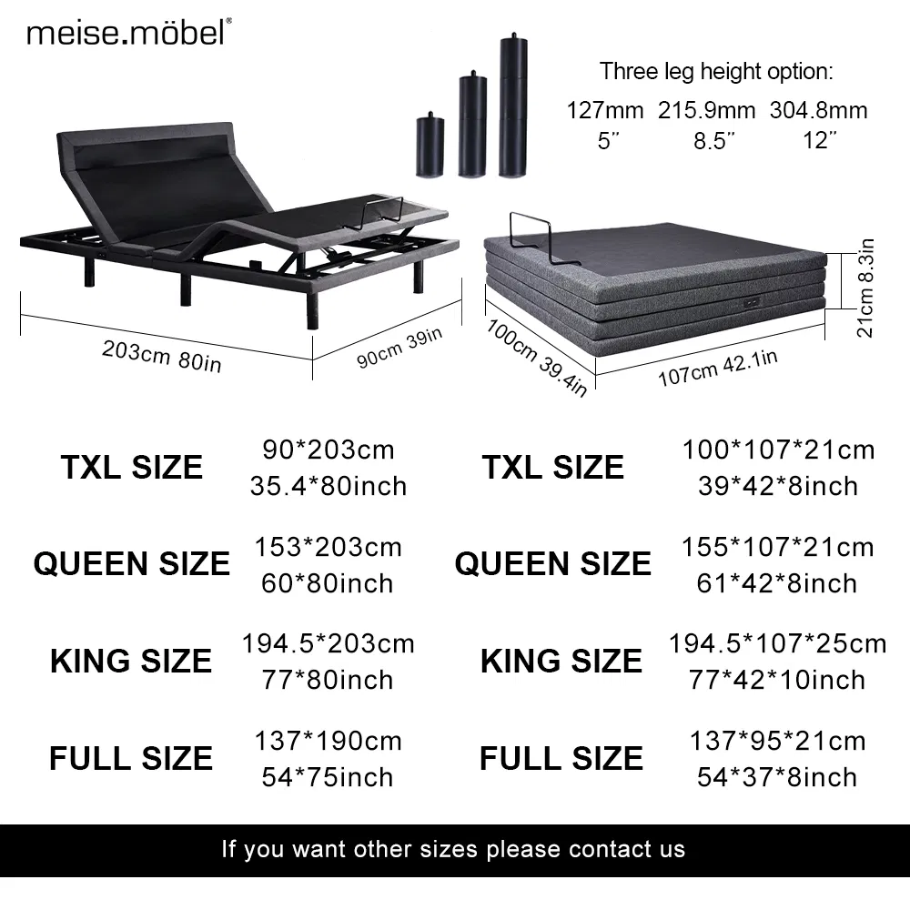 Adjustable Bed Frame Electric Adjustable Bed Remote Control King Size Smart Adjustable Bed Base