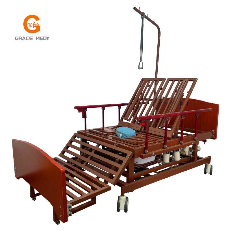 Medical Equipment Multi Function Foldable Electric ICU Hospital Bed Home Care Nursing Bed with Casters Manufacturers