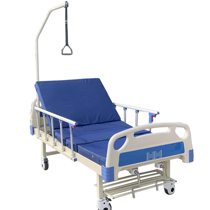 Two Cranks Manual Hospital Bed Home Care Bed with Lifting Pole for Patients