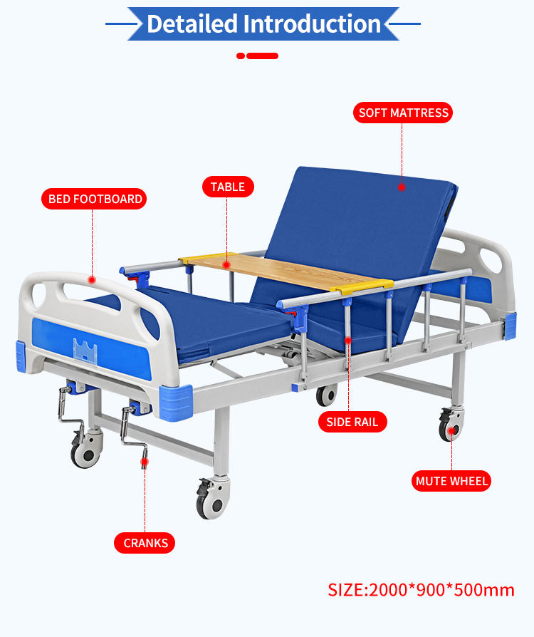 Professional Best-Selling 2-Crank Manual Hospital Bed ABS Head Folding Nursing Bed with Multifunction for Home &Hospitaluse