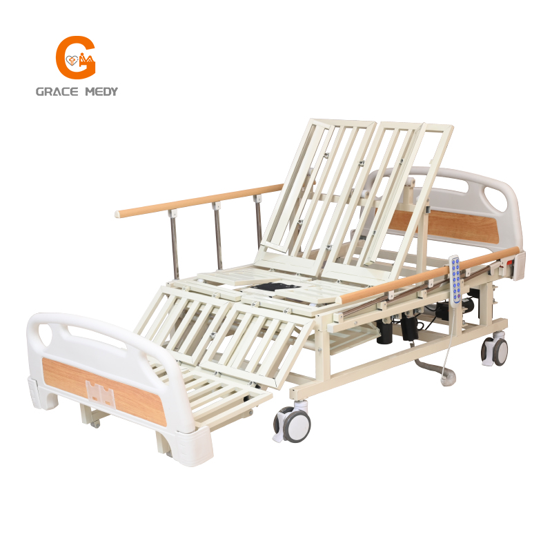 Medical Equipment Multi Function Foldable Electric ICU Hospital Bed Home Care Nursing Bed with Casters Manufacturers