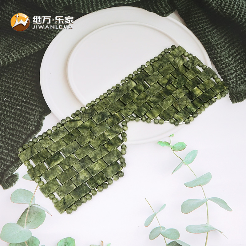 Jiwan Lejia Natural Crystal Eye Mask Green Jade Sleeping Cooling Guasha Mask Gua Sha Stone Xiuyan Facial Lift Jade Eye Mask for Anti-Age and Eye Wrinkle