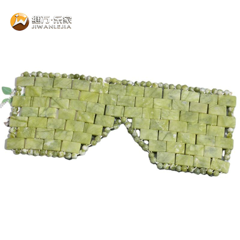 Jiwan Lejia Natural Crystal Eye Mask Green Jade Sleeping Cooling Guasha Mask Gua Sha Stone Xiuyan Facial Lift Jade Eye Mask for Anti-Age and Eye Wrinkle