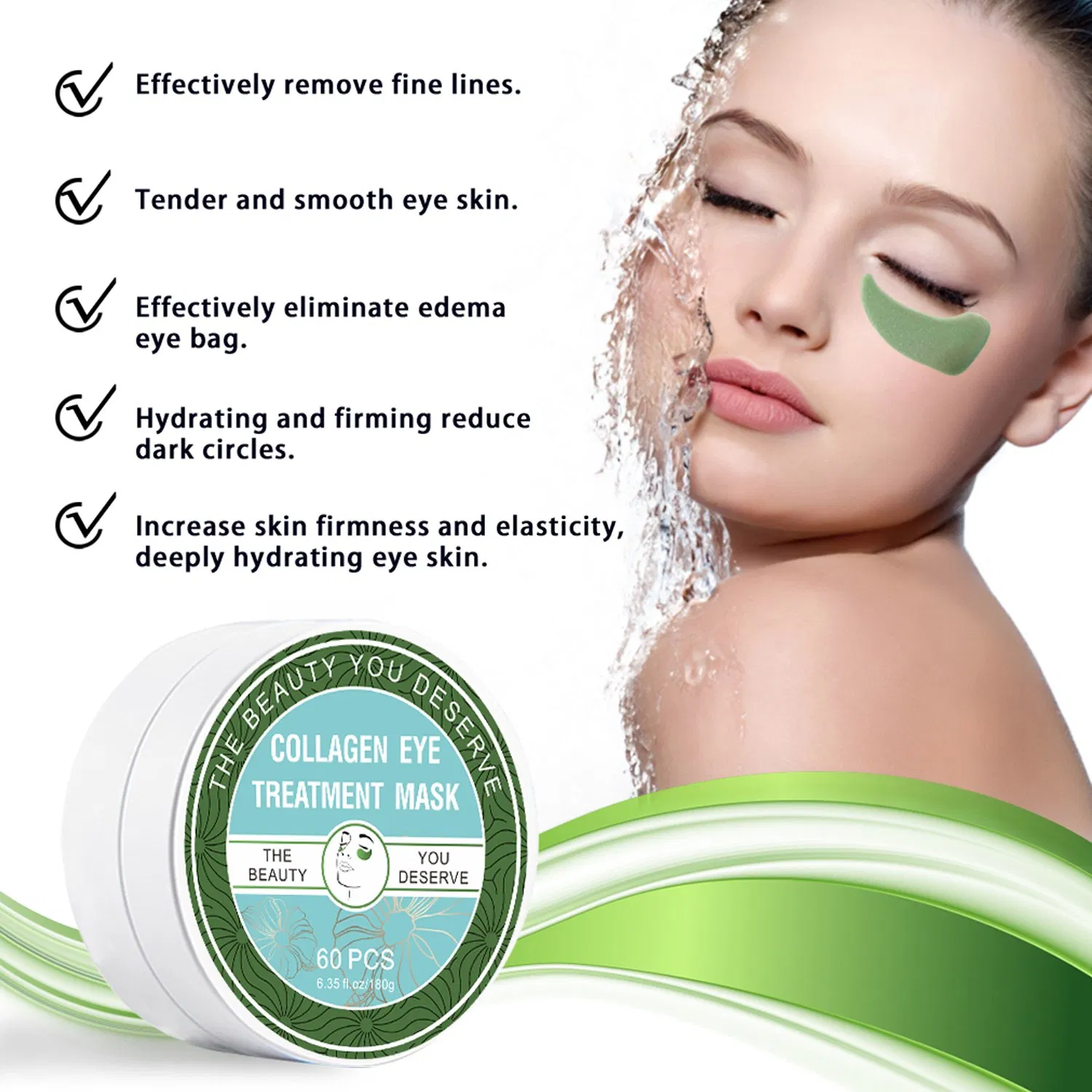 Custom Logo OEM Dark Circles Fine Lines Anti-Aging Green Mask Patch Lighten Eye Bags Firming Light Wrinkle Hydration Cosmetics for Eye