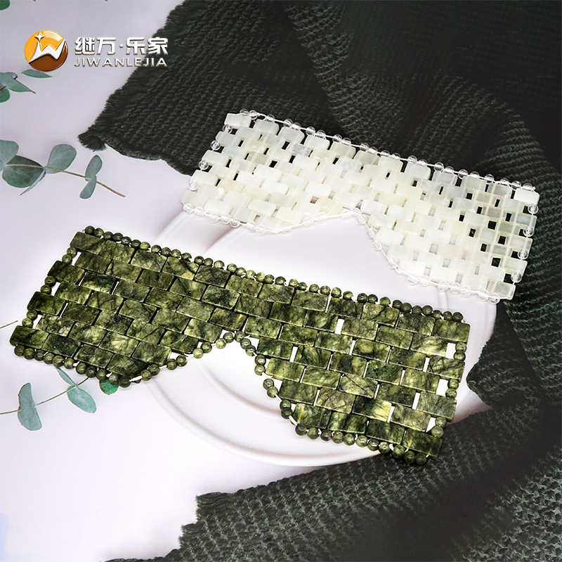 Jiwan Lejia Natural Crystal Eye Mask Green Jade Sleeping Cooling Guasha Mask Gua Sha Stone Xiuyan Facial Lift Jade Eye Mask for Anti-Age and Eye Wrinkle