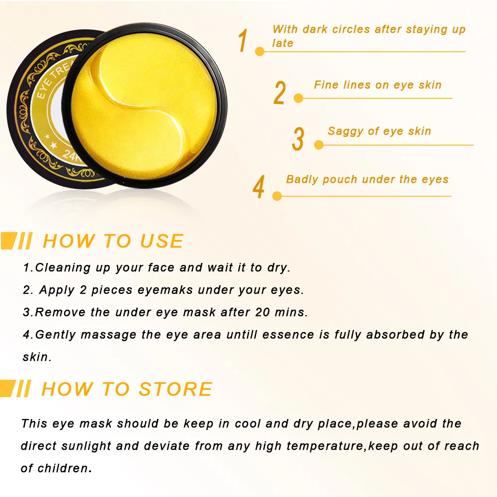 Custom Logo Deep Hydration Wholesale Anti-Wrinkle 24K Gold Collagen Eye Mask Removing Dark Circle and Fine Lines