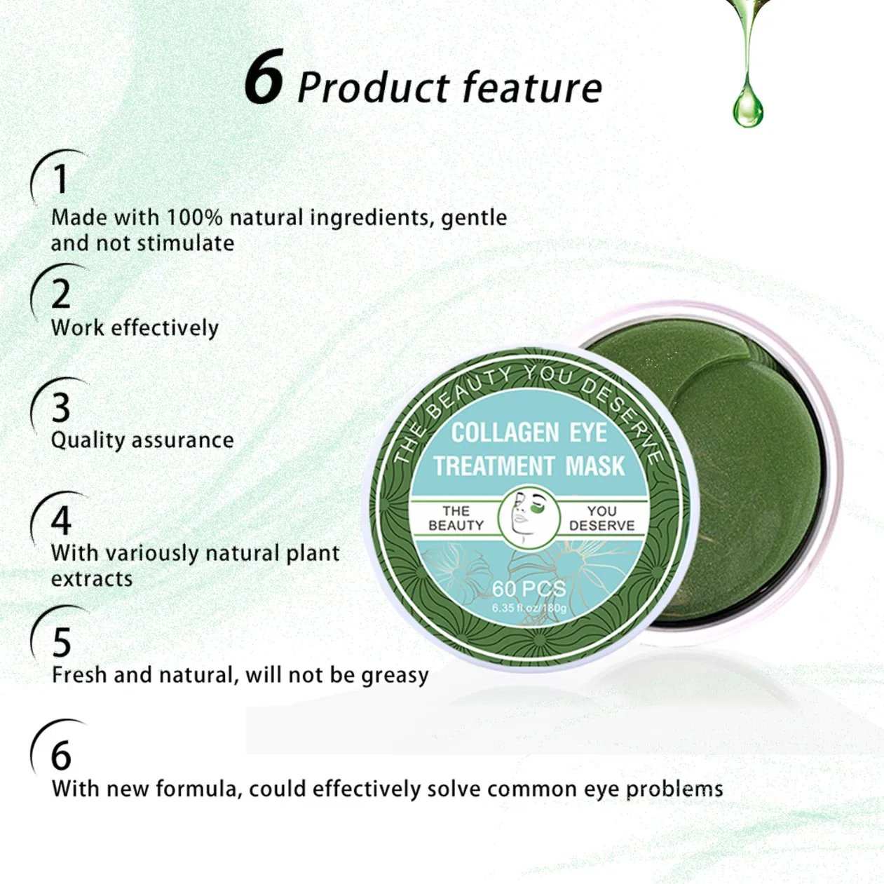 Custom Logo OEM Dark Circles Fine Lines Anti-Aging Green Mask Patch Lighten Eye Bags Firming Light Wrinkle Hydration Cosmetics for Eye