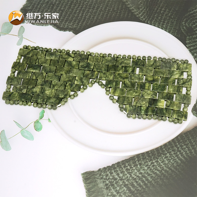Jiwan Lejia Natural Crystal Eye Mask Green Jade Sleeping Cooling Guasha Mask Gua Sha Stone Xiuyan Facial Lift Jade Eye Mask for Anti-Age and Eye Wrinkle