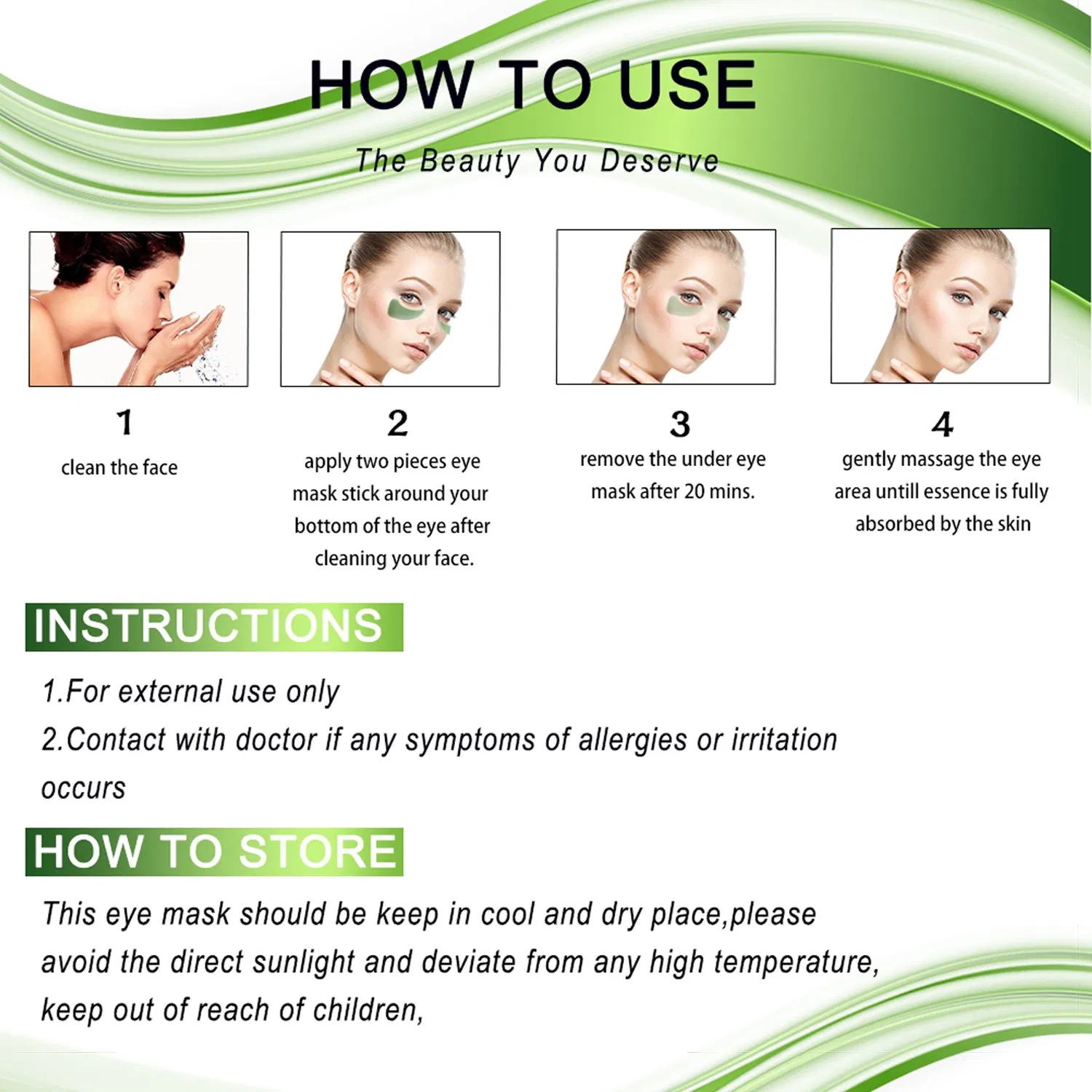 Custom Logo OEM Dark Circles Fine Lines Anti-Aging Green Mask Patch Lighten Eye Bags Firming Light Wrinkle Hydration Cosmetics for Eye