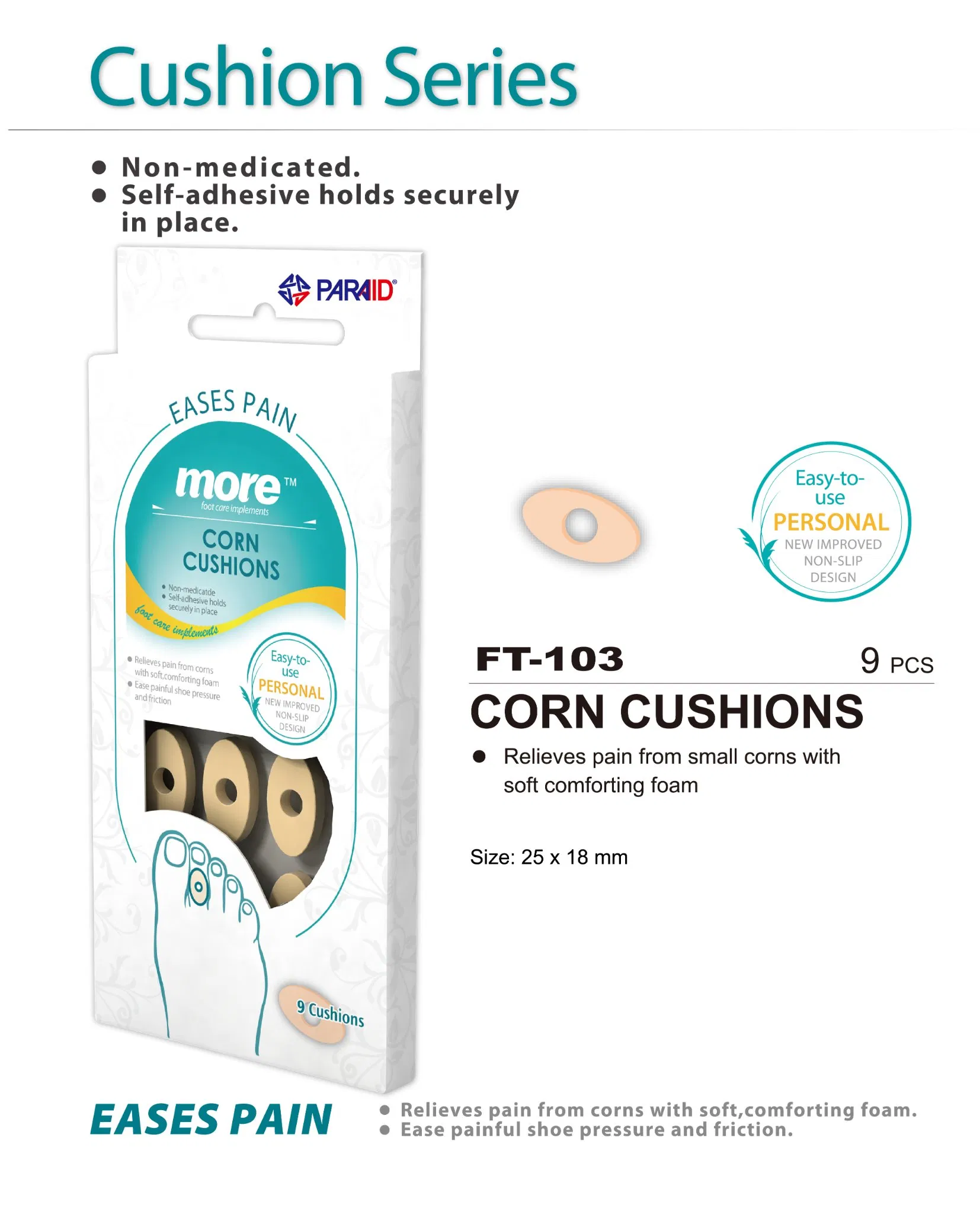 Premium 25mm*18mm Soft Comforting Foot Care Pain Relief Corn Cushions Plaster
