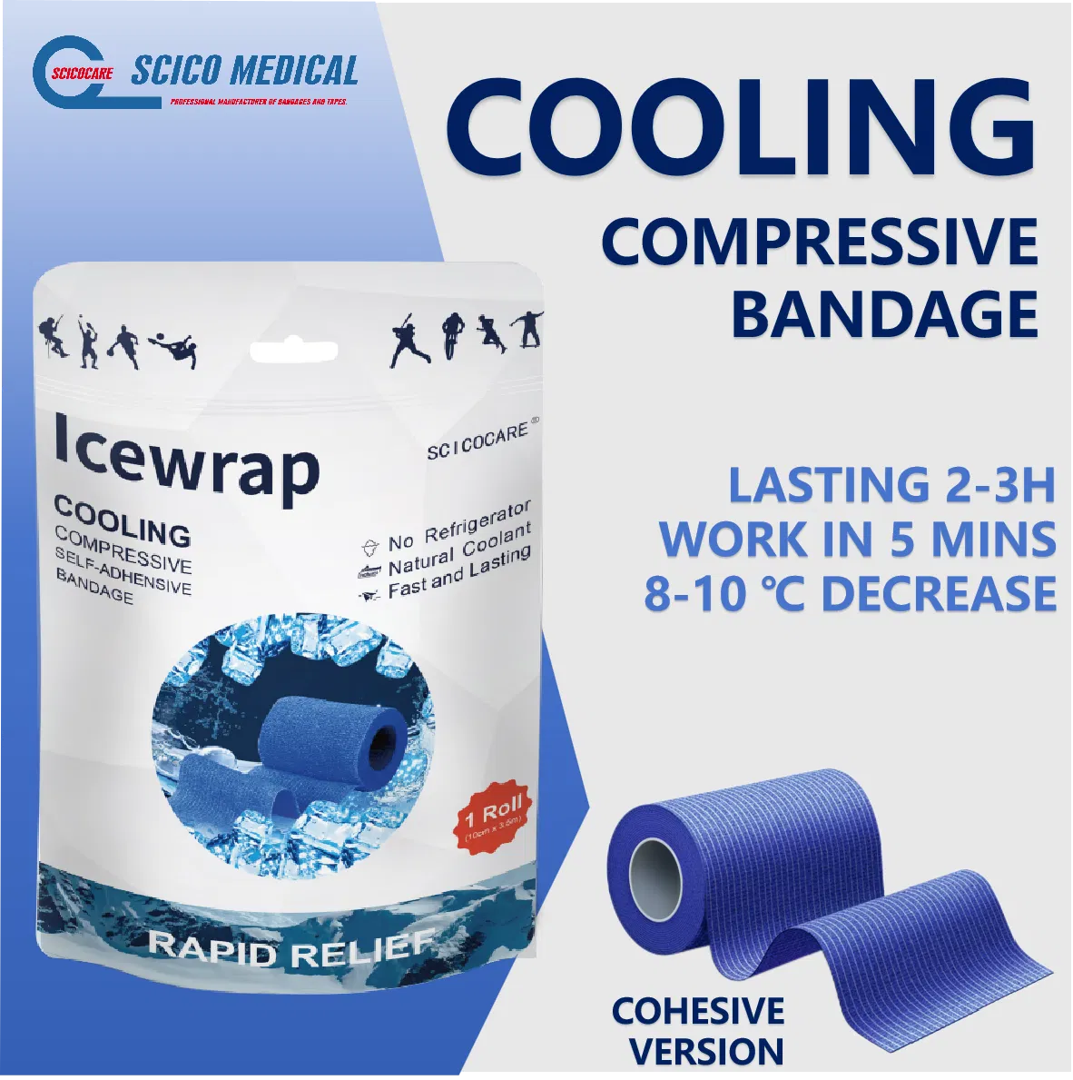 CE Cooling Elastic Bandage for Rapid Muscle Pain Relief with Menthol Compression