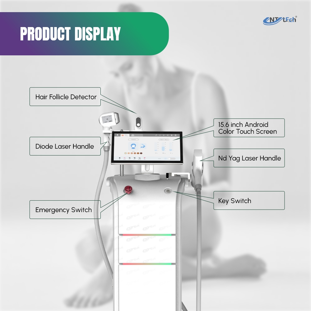 Double Handle Mdr Approved 4 Wavelength Diode Laser Hair Removal Laser Nd Yag Tattoo Removal Machine