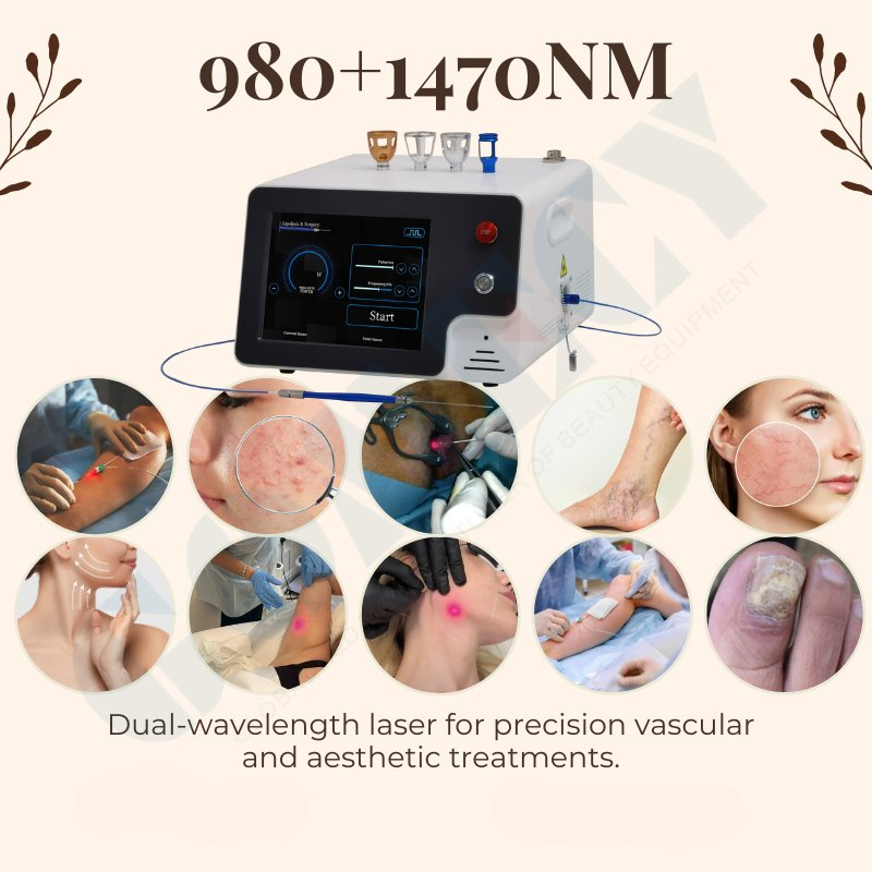 Professional Dual Wavelength 980 1470nm Diode Laser System for Dermatology Clinics and Beauty Centers