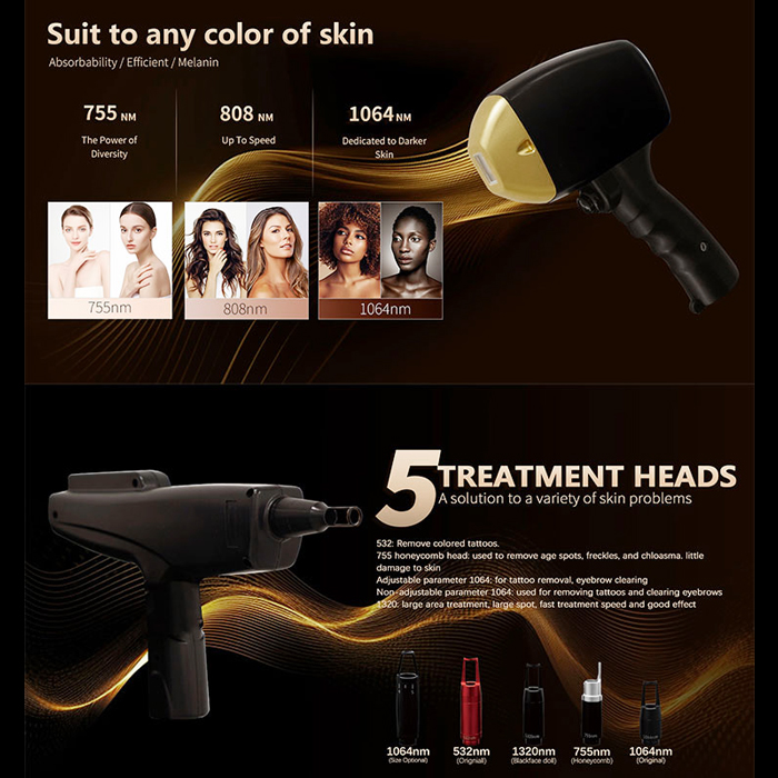 2-in-1 Portable 808nm Diode Laser + Picosecond Q-Switched Nd YAG Cold Laser Machine 3000W Hair Removal System