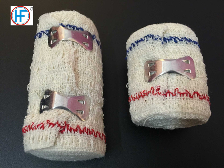 Mdr CE Approved/OEM/Hot Sales/Sterile or Sterile Dressing Cotton Crepe Blue/Red Line Elastic Bandage