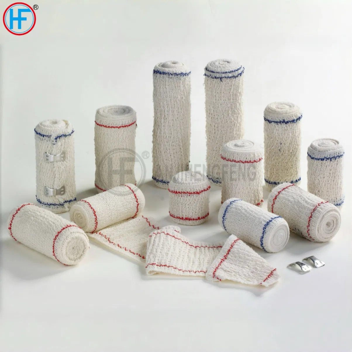 Medical Wound Dressing Red (Blue) Line Elastic Crepe Bandage Medical ISO13485 Approved with OEM