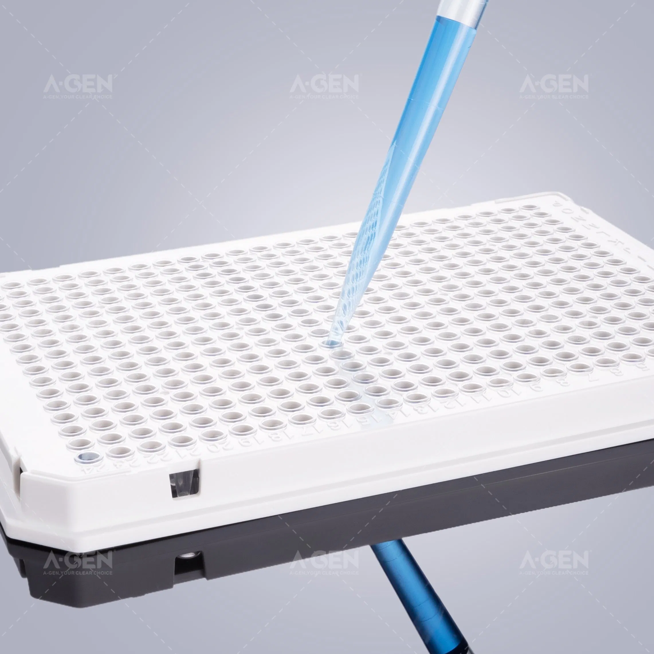 384 Well Micro Plate Dnase Rnase Free Fully Skirt 40UL Sterile PCR Plate for PCR Test with White Frame and Transparent Tube PCR-401-Cw