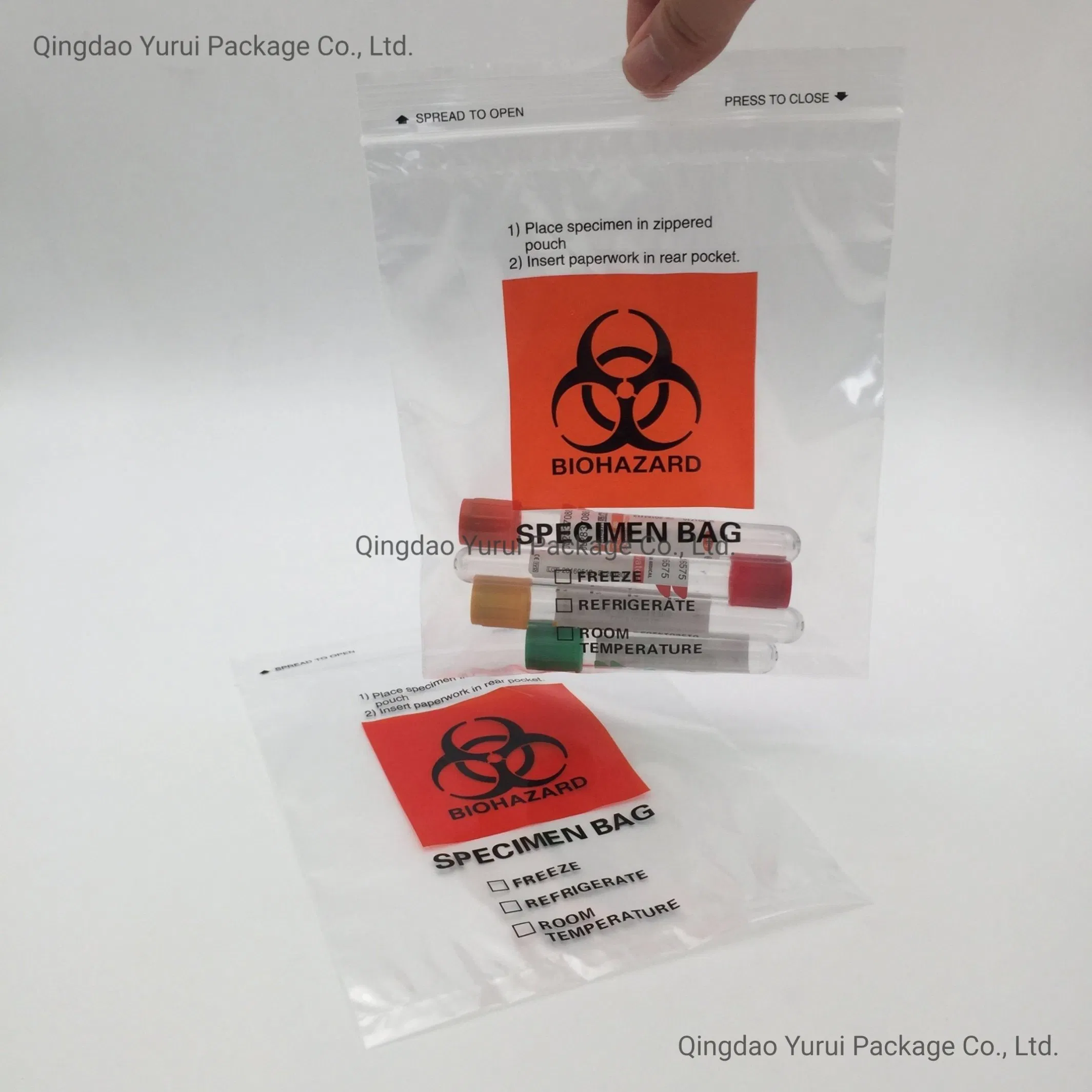 6X9" Biohazard LDPE Lab Zip Lock Plastic Zipper Top Specimen Transport Bag with Extra Pocket