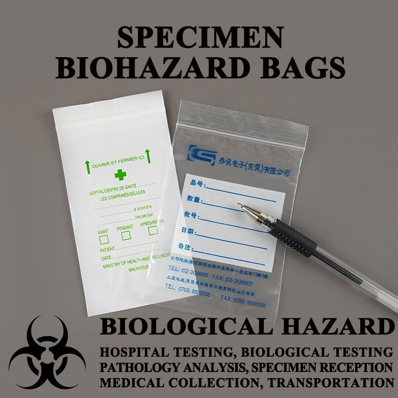 Medical Hospital Laboratory Garbage Plastic Sample Transport Collection Dental Medicine Testing Packaging Specimen Bag Ziplock Biohazard Sample Zipper Package