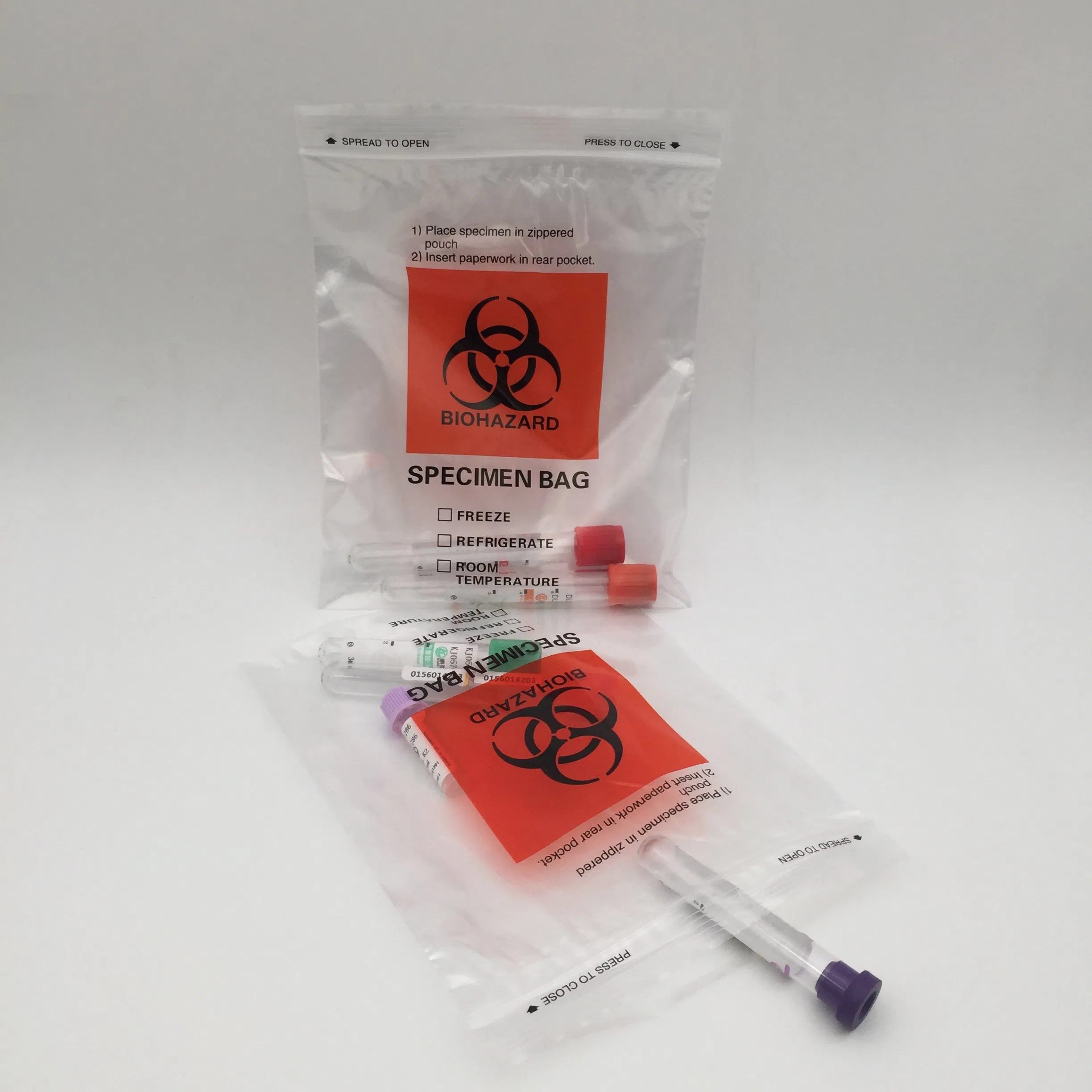 6X9" Biohazard LDPE Lab Zip Lock Plastic Zipper Top Specimen Transport Bag with Extra Pocket