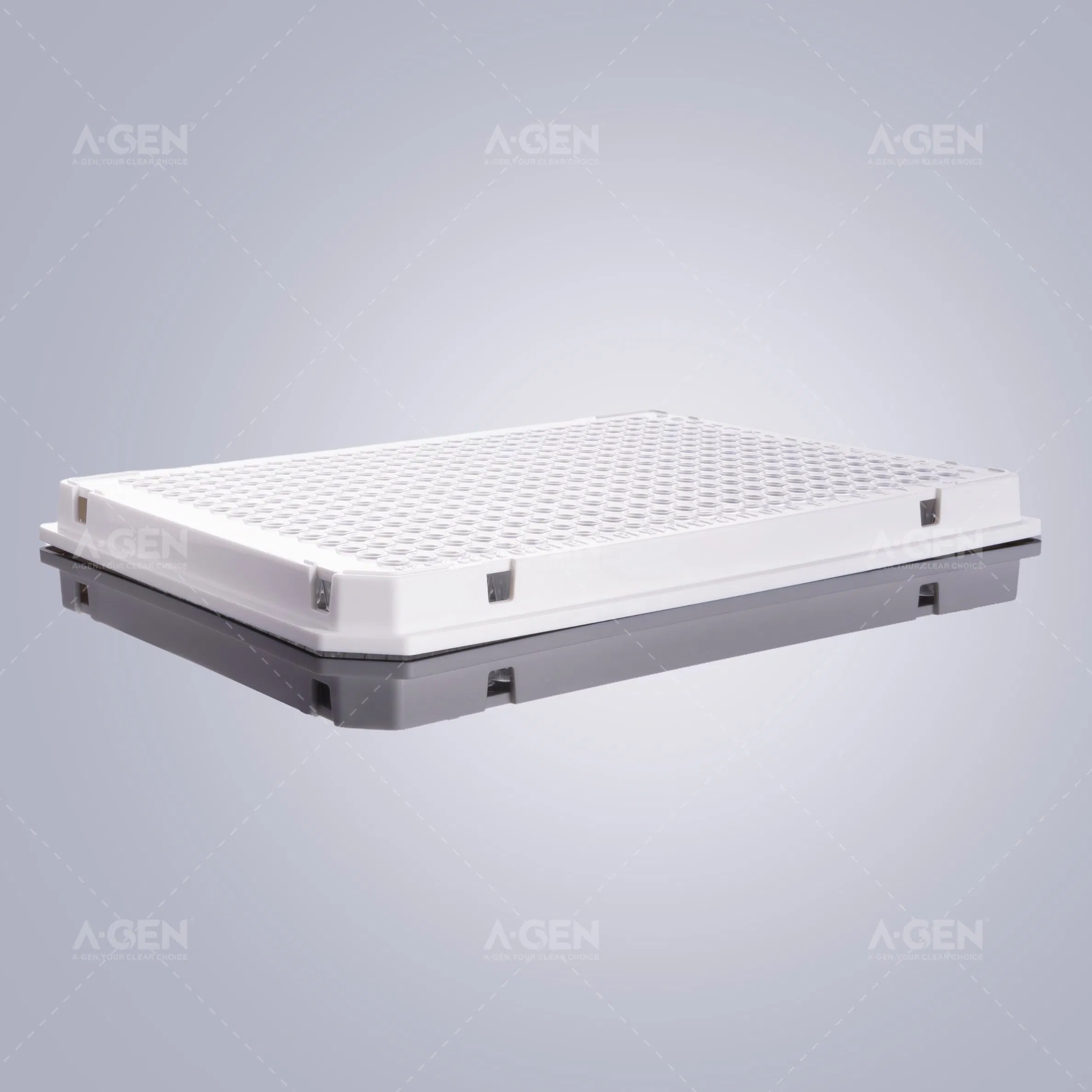 384 Well Micro Plate Dnase Rnase Free Fully Skirt 40UL Sterile PCR Plate for PCR Test with White Frame and Transparent Tube PCR-401-Cw