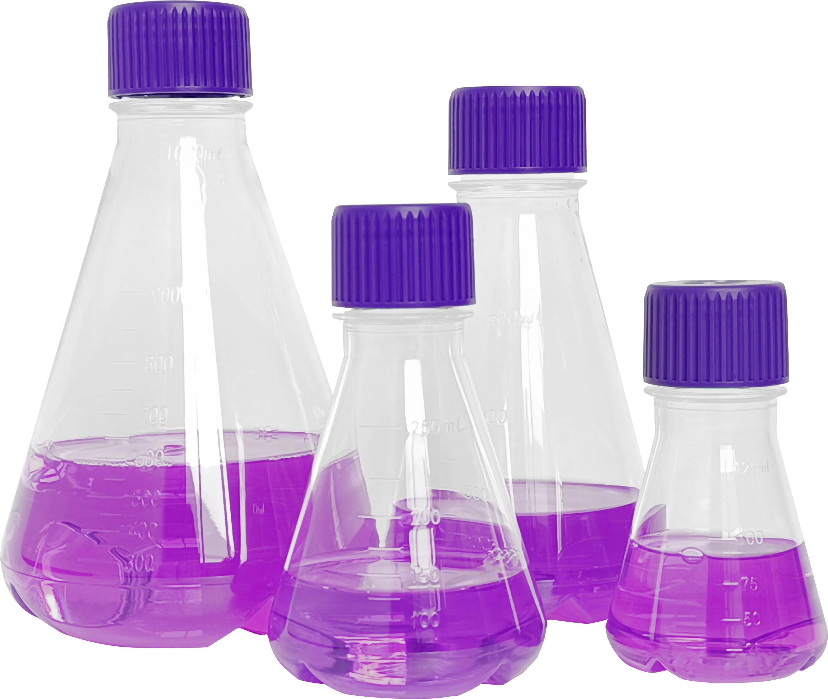 PETG Pet Plastic 125ml 250ml 500ml 1000ml Clear Tissue Cell Culture Lab Conical Erlenmeyer Flask