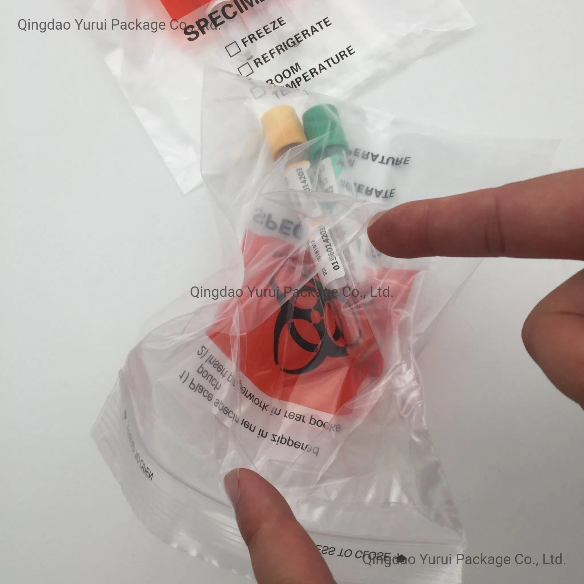 6X9" Biohazard LDPE Lab Zip Lock Plastic Zipper Top Specimen Transport Bag with Extra Pocket