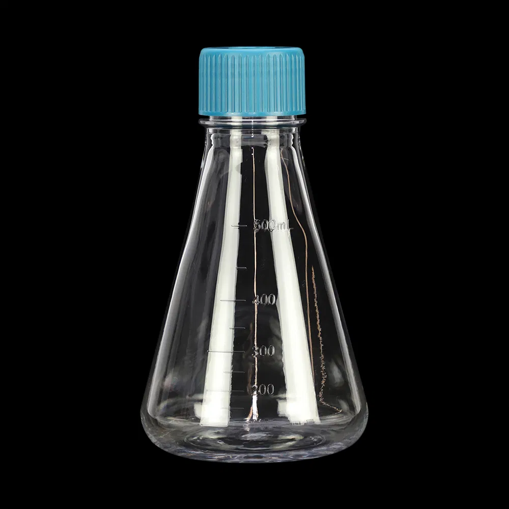 PETG Pet Plastic 125ml 250ml 500ml 1000ml Clear Tissue Cell Culture Lab Conical Erlenmeyer Flask
