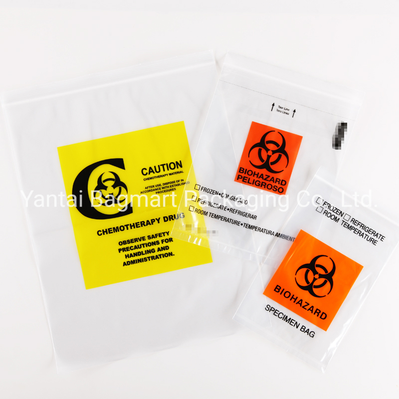 Plastic Three Layer or Four Layer Lab Biohazard Zipper Specimen Bag