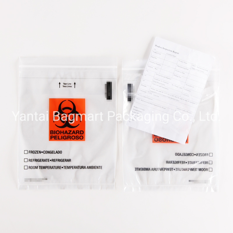 Plastic Three Layer or Four Layer Lab Biohazard Zipper Specimen Bag