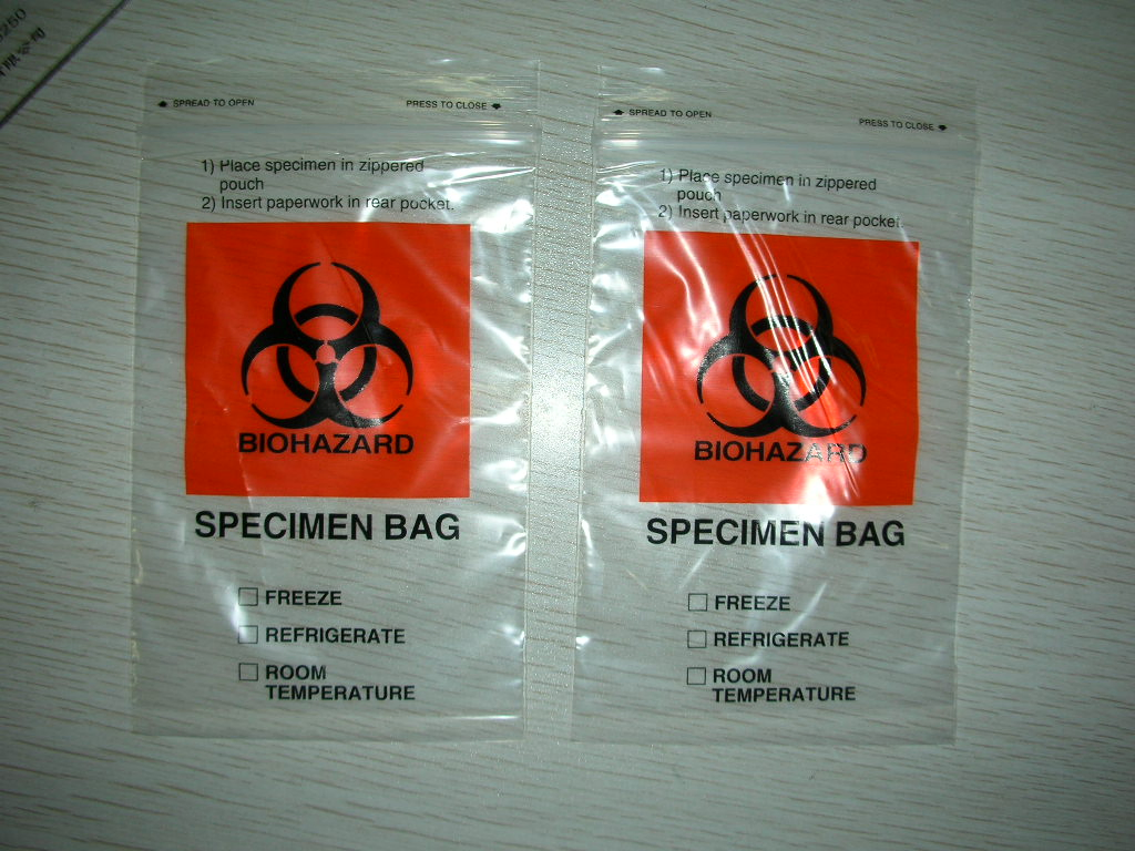 Medical Use 3-Layers Plastic Pathology Ziplock Specimen Biohazard Bag with a Pocket