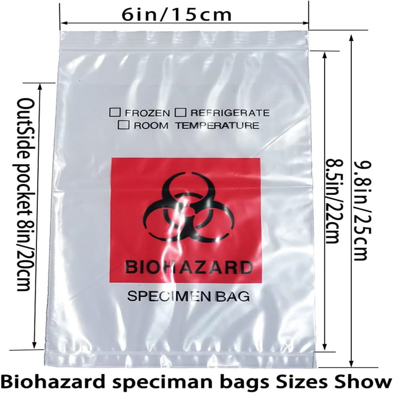 Medical Waste Specimen Collection Bag White Biohazard Identification Self-Sealing Zipper Design Anti-Cross Infection Multiple Sizes Optional Medical-Grade HDPE
