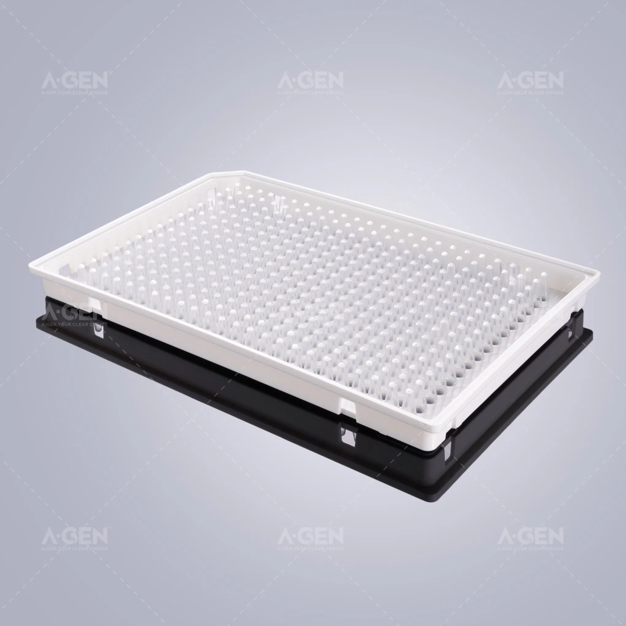 384 Well Micro Plate Dnase Rnase Free Fully Skirt 40UL Sterile PCR Plate for PCR Test with White Frame and Transparent Tube PCR-401-Cw