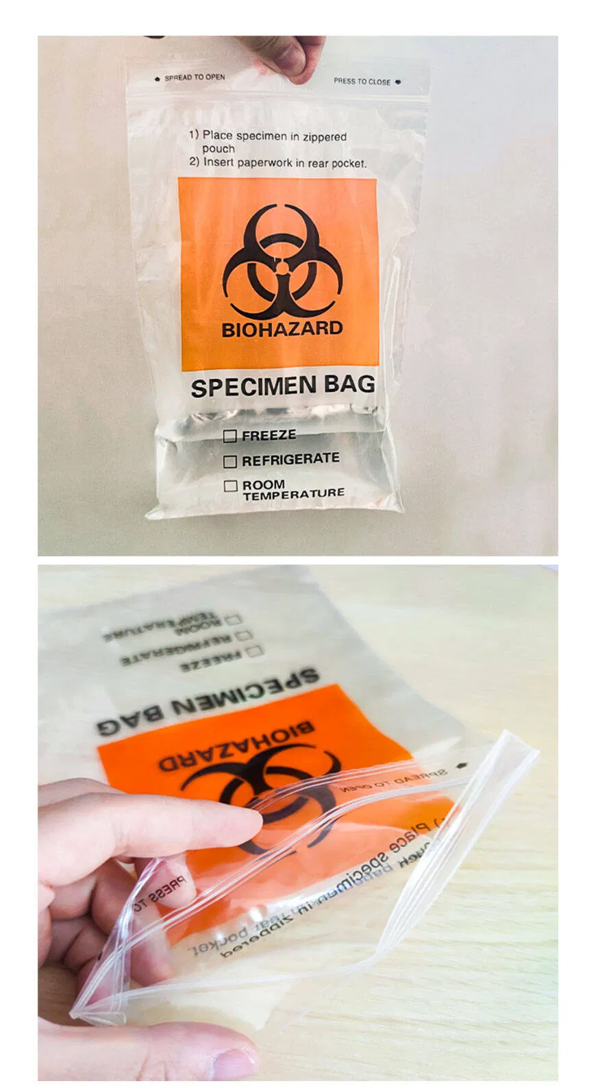Specimen 100% LDPE Biohazard Plastic Bag