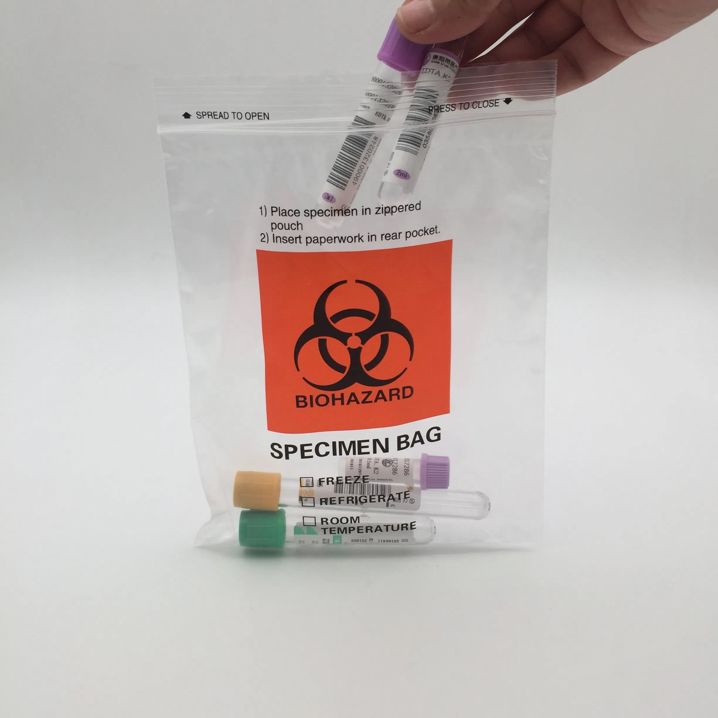 6X9" Biohazard LDPE Lab Zip Lock Plastic Zipper Top Specimen Transport Bag with Extra Pocket
