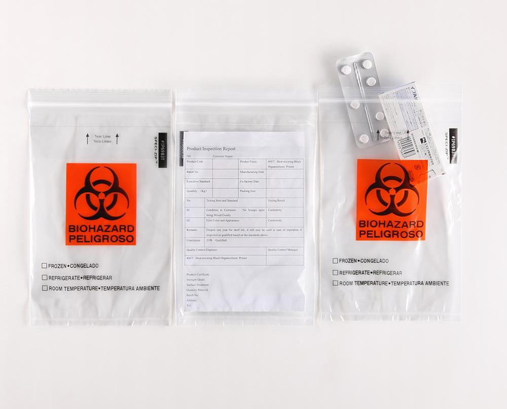 95kpa Medical Biohazard Bags Lab 95kpa Specimen Transport Bag with Pocket