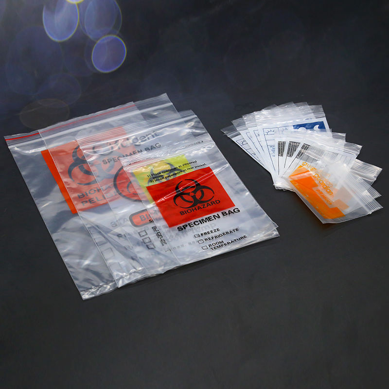 Customized Printed Red LDPE Biohazard Specimen Bag Lab Trash Collection Specimen Bag with Pouch