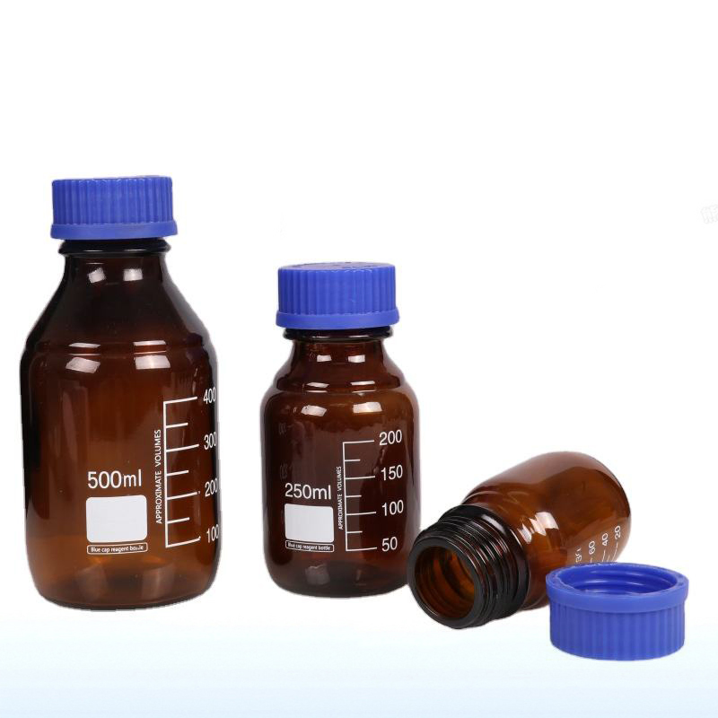 Laboratory 250ml 500ml 1000ml Scale Graduation Small Mouth Screw Top Amber Glass Chemical Reagent Bottle with Gl45 Cap