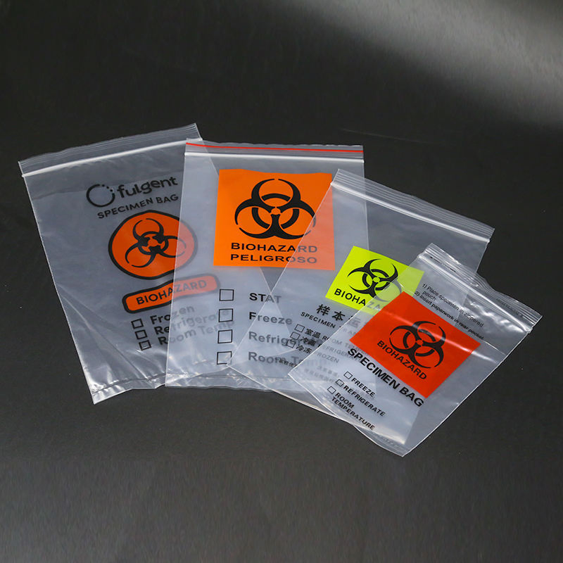 Customized Printed Red LDPE Biohazard Specimen Bag Lab Trash Collection Specimen Bag with Pouch