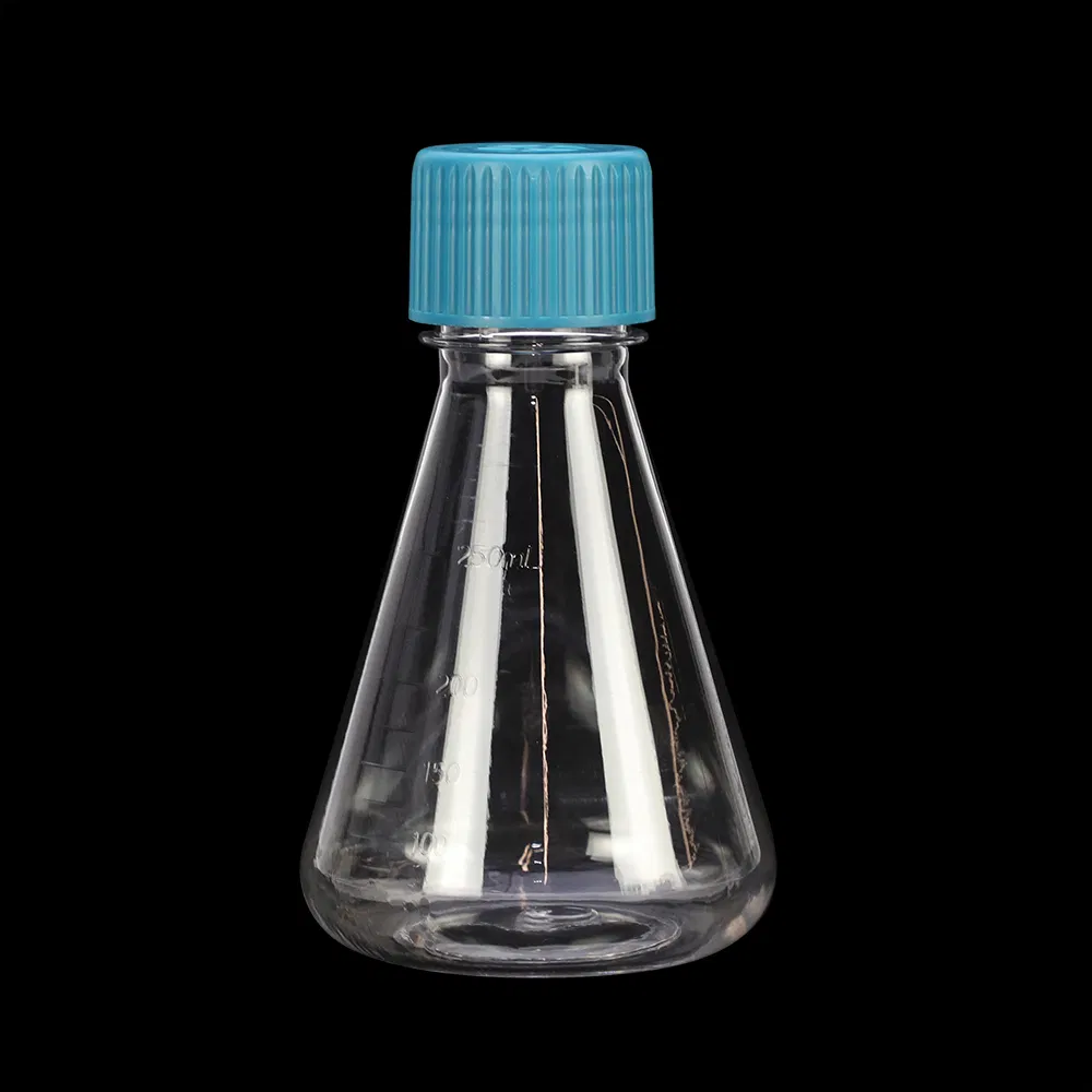 PETG Pet Plastic 125ml 250ml 500ml 1000ml Clear Tissue Cell Culture Lab Conical Erlenmeyer Flask