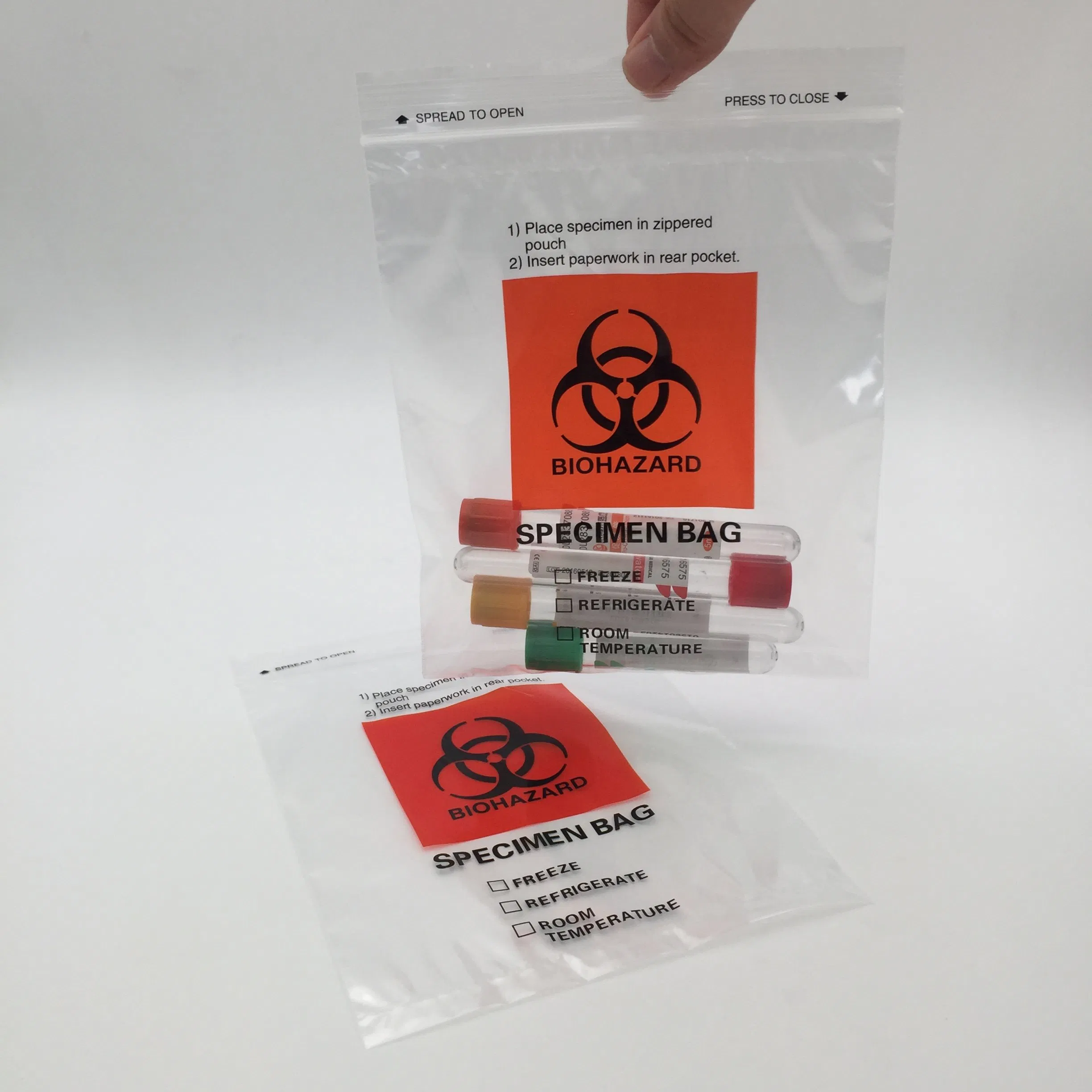 6X9" Biohazard LDPE Lab Zip Lock Plastic Zipper Top Specimen Transport Bag with Extra Pocket