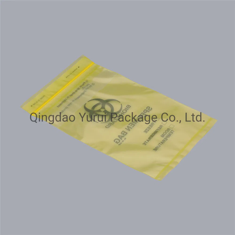 6*9 Inch LDPE Disposable Resealable 4 Walls Biohazard Laboratory Yellow Film Specimen Bag with Back Pocket