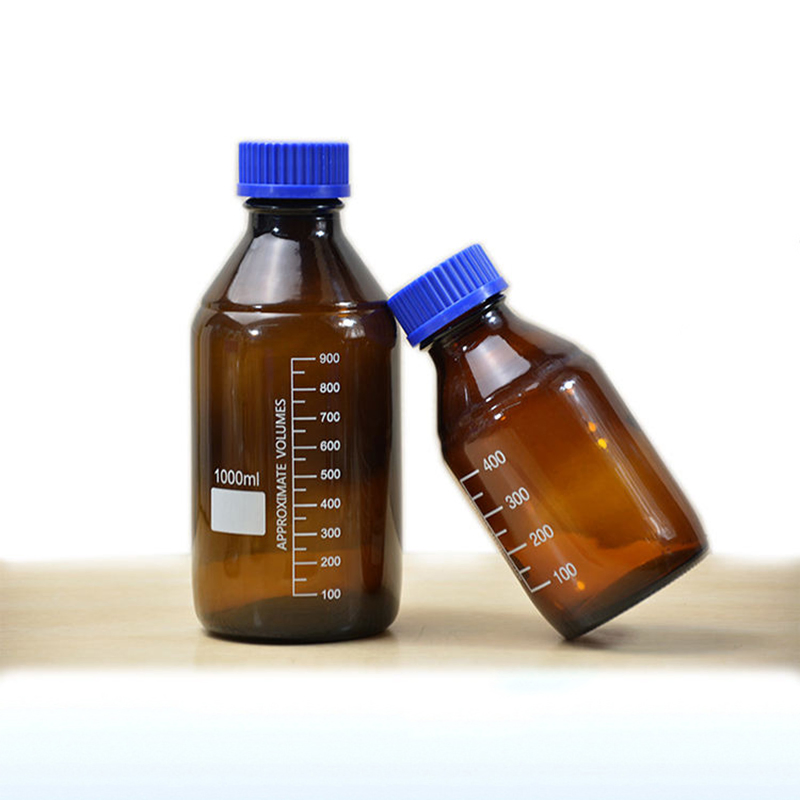 Laboratory 250ml 500ml 1000ml Scale Graduation Small Mouth Screw Top Amber Glass Chemical Reagent Bottle with Gl45 Cap