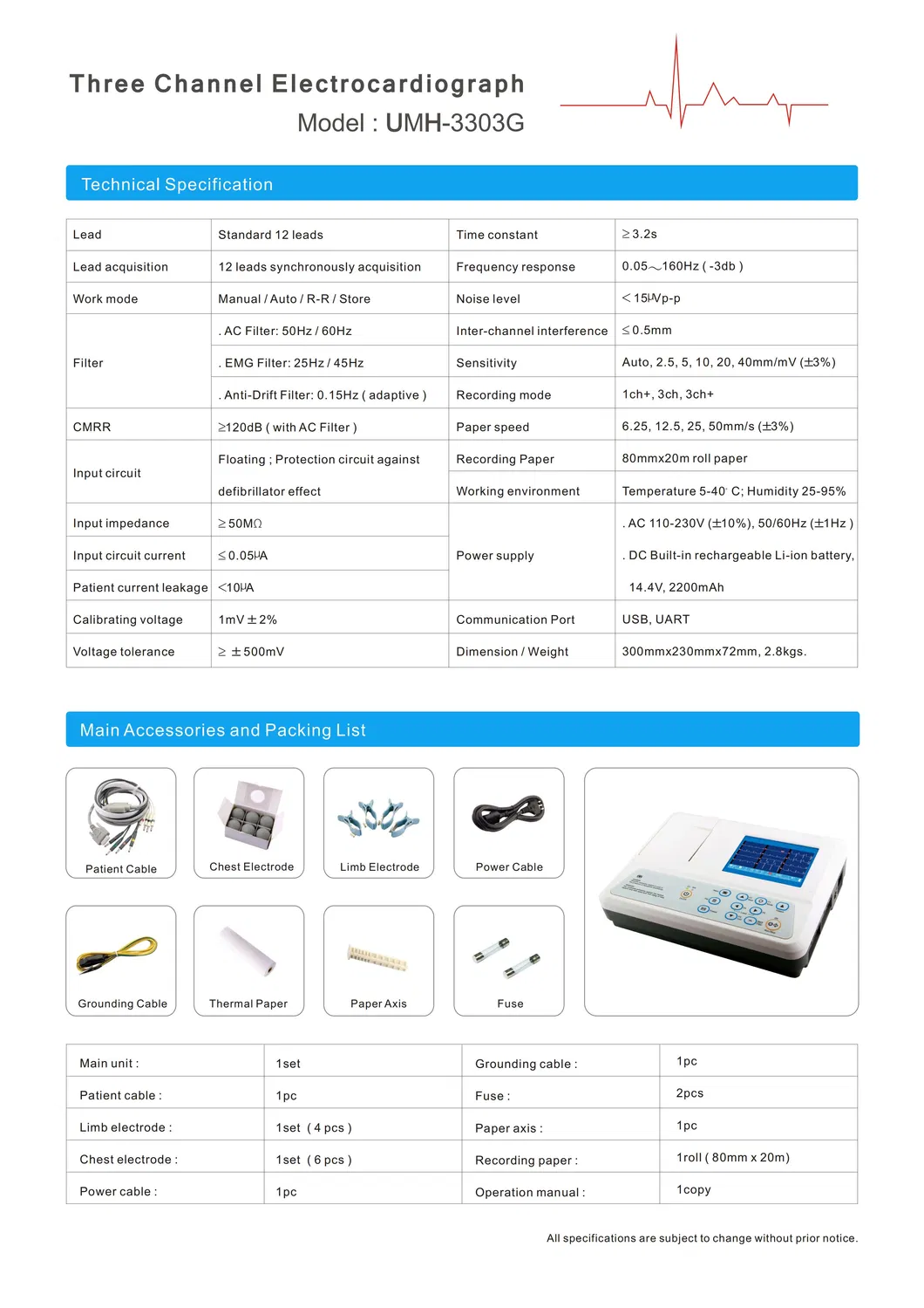 Technical Specifications Chart