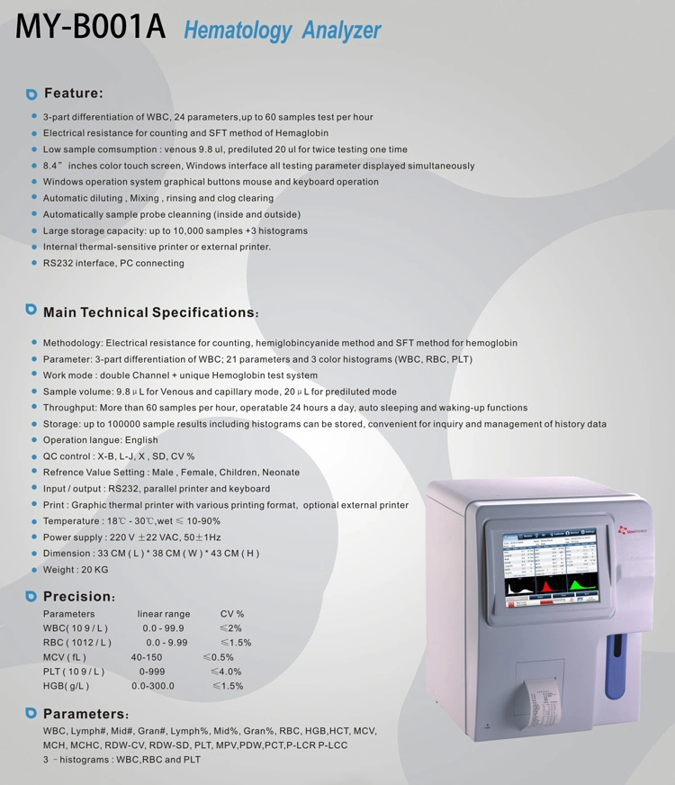 Mindray Clinic Fully Auto Hematology Analyzer 3 Part Blood Cell Counter for Hospital