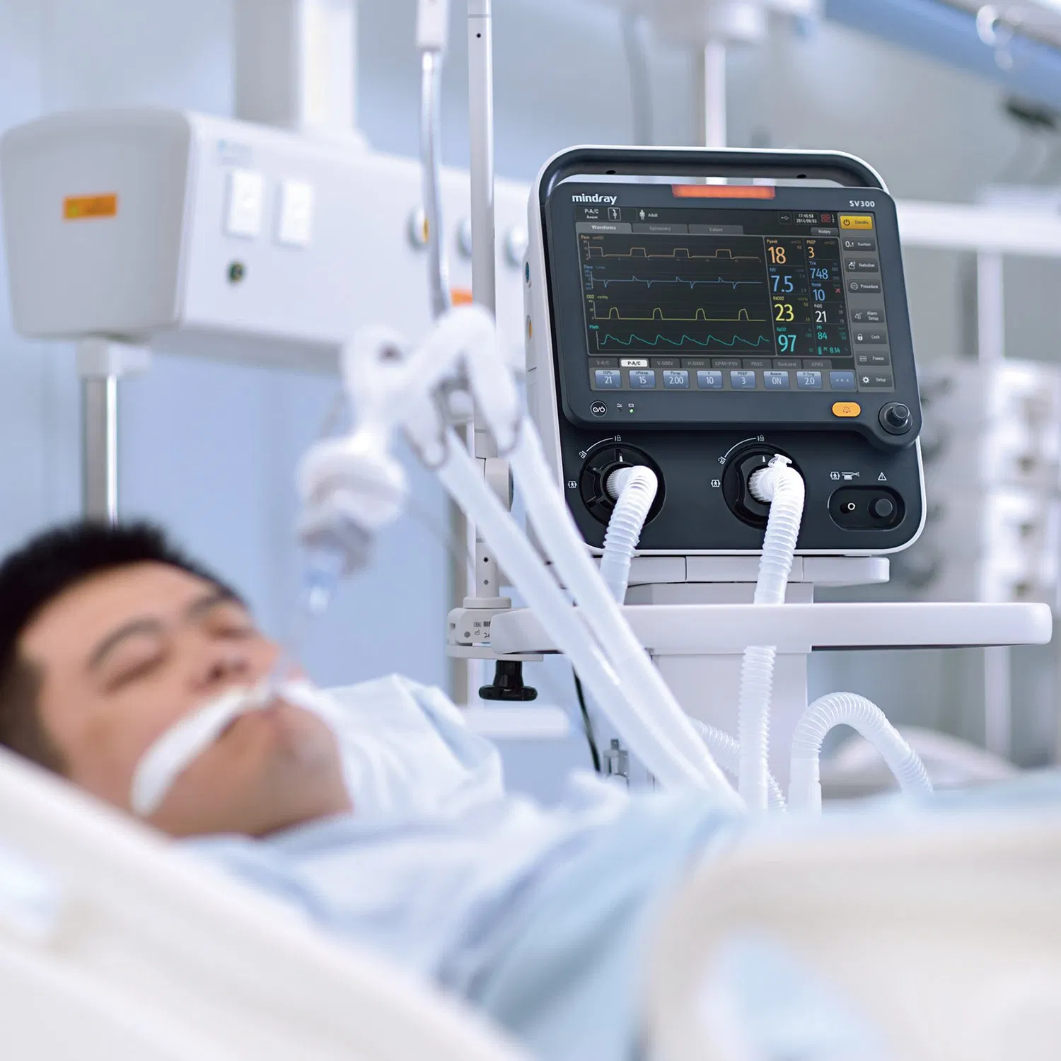 Mindray Sv350/Sv300 ICU Ventilator Multi Mode Invasive Non Invasive High Flow Oxygen Therapy Ventilation Pediatric Adul