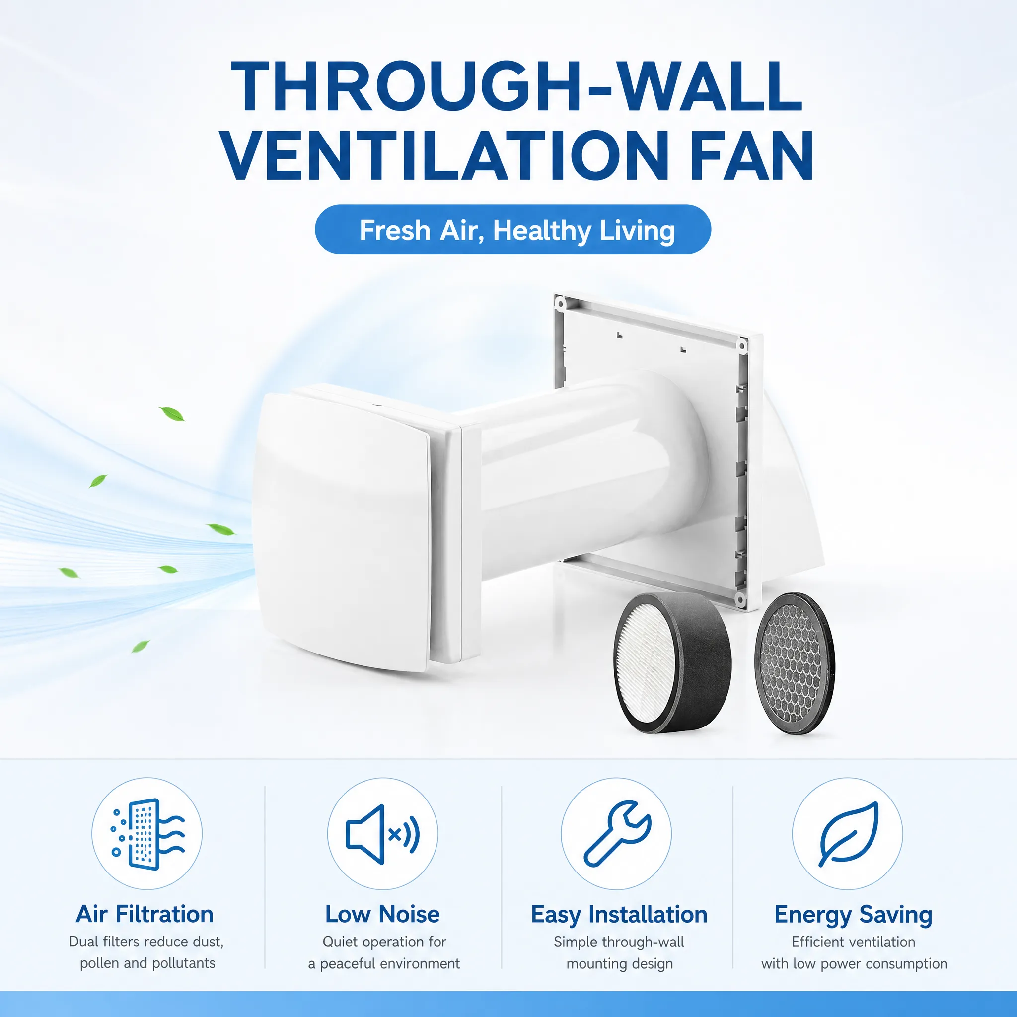 Fresh Air Ventilation System With Heat Exchange HRV Recuperator EC Motor Single Room Through-wall CE Heat Recovery Ventilator