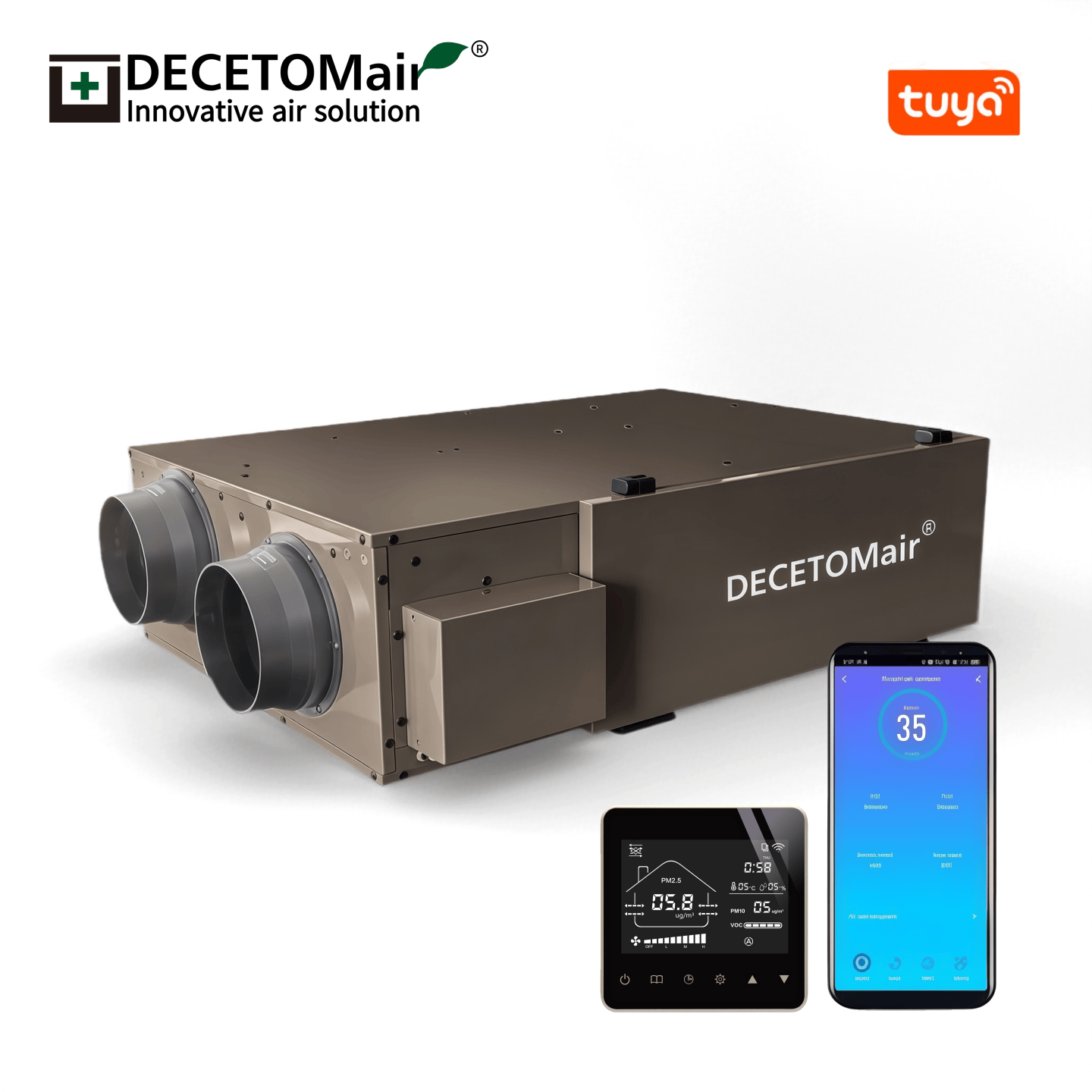 DECETOMair Energy Recovery Ventilator Home Ventilation System High Quality DC Motor Tuya APP Control Outdoor Use High