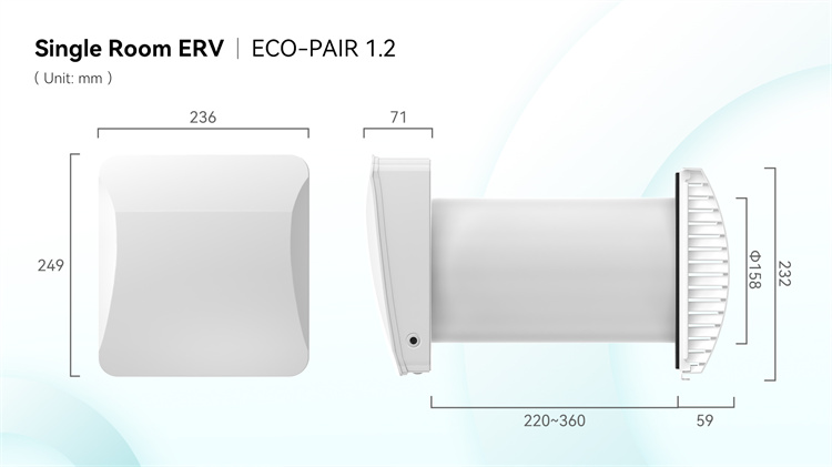 Home Ventilator AV-TTW6E Fresh Air Ventilator for Single Room Residential Ventilation 97% Heat Recovery Efficiency