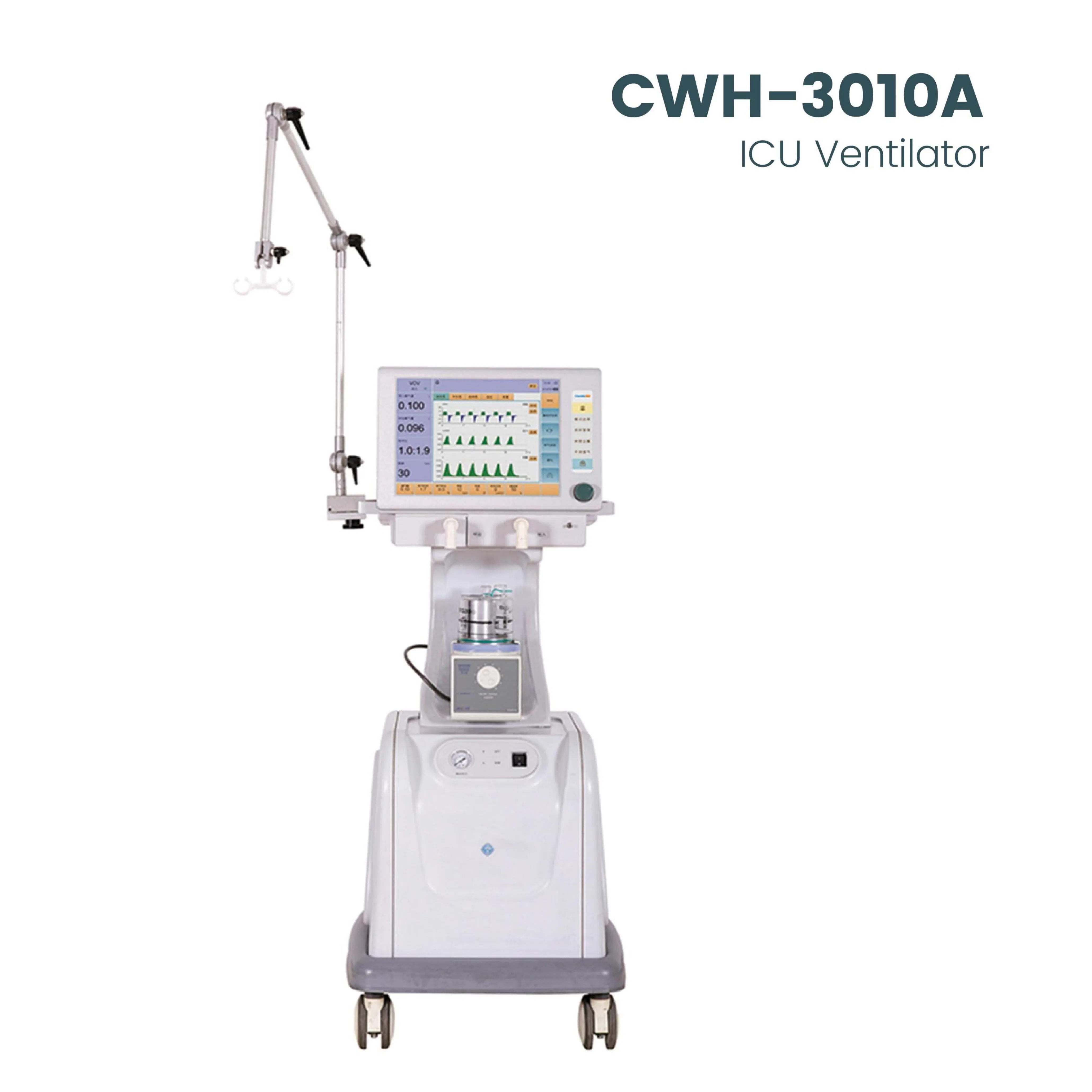 Advanced 15" Detachable Touch Screen ICU Ventilator (CWH-3010A) for Adult, Pediatric, and Neonatal Patients in ICU &amp; Nicu Settings
